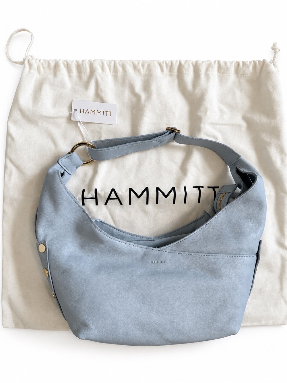 Hammitt Tom Zip Medium Hazy Blue Gold Leather Hobo Shoulder Bag NWT Ltd Release